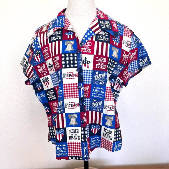 Patriotic - Country Loving - Short Sleeve Blouse - Size Medium/Large - Handmade - Picture 1 of 8